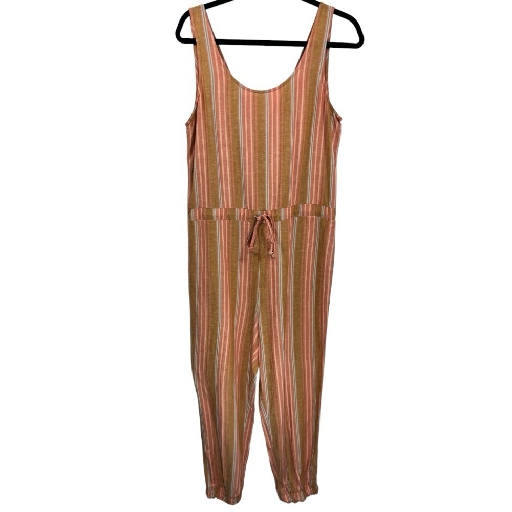 Drew Womens Striped Sleeveless Linen Blend Jumpsuit Size Medium Beach Resortwear